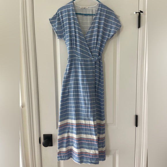 Marine Layer Maddie wrap dress midi blue white striped belt size XS NWOT - Picture 6 of 10